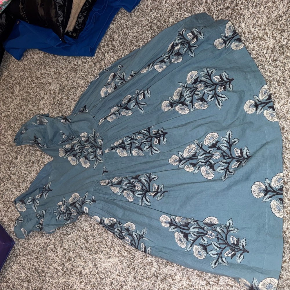 Pink Chicken Teal Blue Floral Embroidered Girls Dress